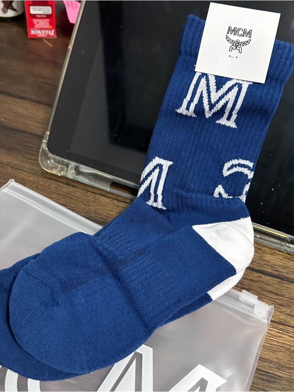 MCM BLUE MONOGRAM PRINT COTTON SOCKS s/m - Picture 2 of 4